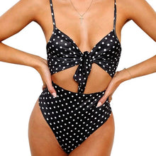 Load image into Gallery viewer, Sexy Retro Dot Front Knot Tie Trikini Cut Out High Waist Swim  Suit