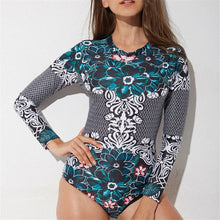 Load image into Gallery viewer, Retro Floral Swim Rash Guard Women One Piece Swimsuit