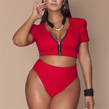 Load image into Gallery viewer, XL-4XL Plus Size Bikini Set Pad Zipper Front Swimsuit