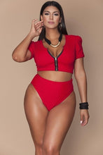 Load image into Gallery viewer, XL-4XL Plus Size Bikini Set Pad Zipper Front Swimsuit