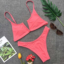 Load image into Gallery viewer, 2019 Sexy Bandeau Bikini Women Solid V Neck