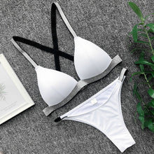 Load image into Gallery viewer, Sexy White/Black Glitter Strap Bandage Plush Up Bikini