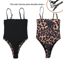 Load image into Gallery viewer, Sexy Reversible Leopard/Solid/Stripe Bandeau One-Piece swimsuit