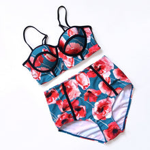 Load image into Gallery viewer, Sexy Floral Bandeau Push Up High Waist Bikini Set