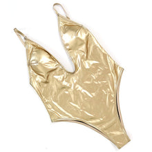 Load image into Gallery viewer, Sexy V Neck Reflective Shiny Gold/Pink Metallic Bathing Suit