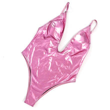Load image into Gallery viewer, Sexy V Neck Reflective Shiny Gold/Pink Metallic Bathing Suit