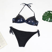 Load image into Gallery viewer, Sexy Twist Knot Super Push Up Shiny Gold Metallic Bikini Set