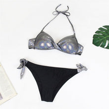 Load image into Gallery viewer, Sexy Twist Knot Super Push Up Shiny Gold Metallic Bikini Set