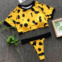 Load image into Gallery viewer, Sexy Leopard Print Short Sleeve Sport Crop Top Bikini Set