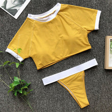 Load image into Gallery viewer, Sexy Leopard Print Short Sleeve Sport Crop Top Bikini Set